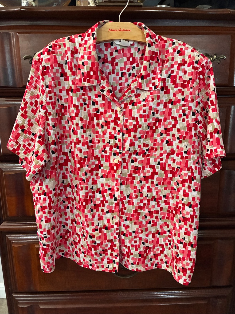 Alia Petites Geometric Mosaic Button-Up Blouse Size 16P